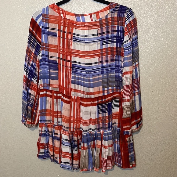 Anthropologie Maeve Plaid Button Down Ruffle Top | Red, White & Blue | Size M - Picture 7 of 8